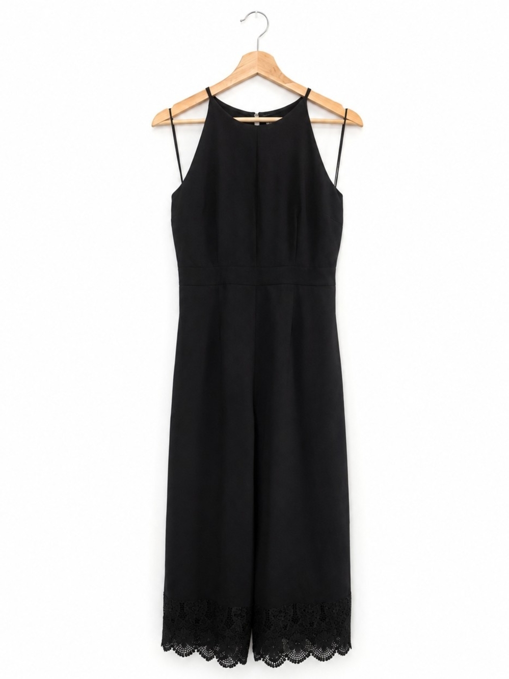 SUGAR LIPS Black Lace Trim Wide Leg Jumpsuit Size S Cocktail Wedding Elegant
